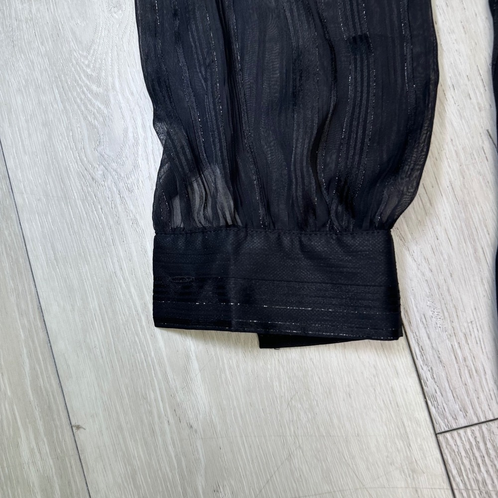 Nanette Lapore black sheer chiffon button up tie front long sleeve dress size 8 - Picture 8 of 9